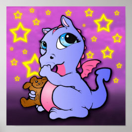 Baby Dragon Sucking Thumb (Paars) - Afdrukken Poster