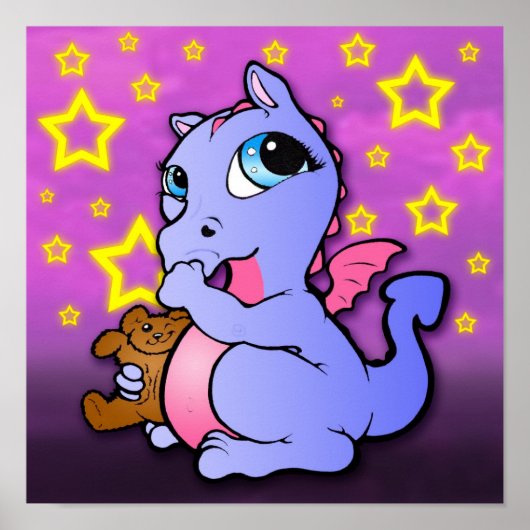 Baby Dragon Sucking Thumb (Paars) - Afdrukken Poster (Voorkant)