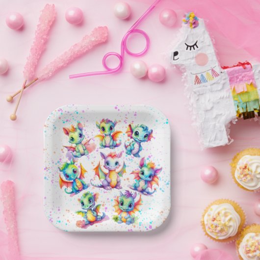 Baby Dragon Verjaardagsfeestje Papieren Bordje (Feest)