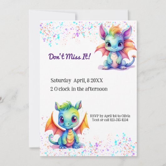 Baby Dragon Verjaardagsuitnodiging Kaart (Achterkant)