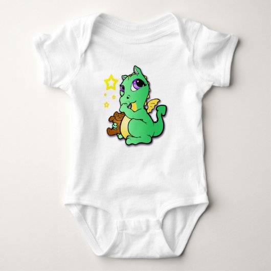 Baby dragon zuigen met duim - groen romper (Voorkant)