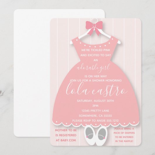 BABY DRESS BABY SHOWER INVITE KAART (Voorkant / Achterkant)