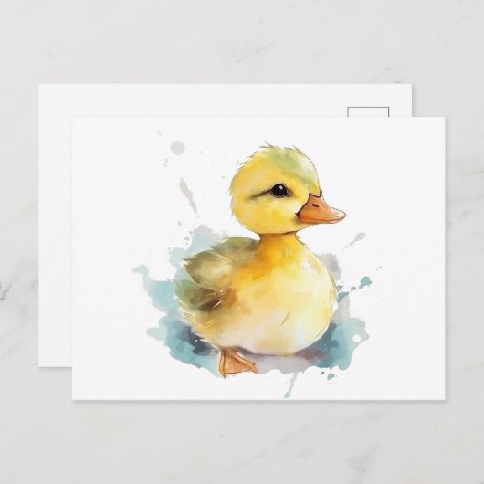 Baby Duck Waterverf Briefkaart (Voorkant / Achterkant)