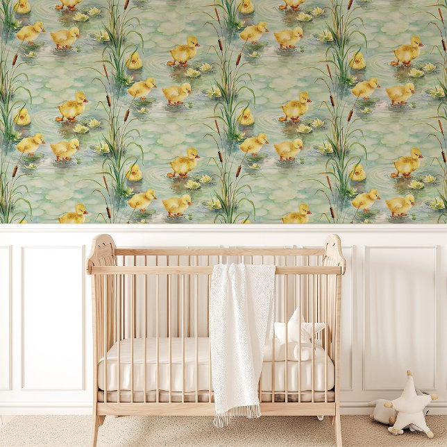 Baby Ducklings en Cattails Nursery Behang (Creator heeft geüpload)