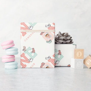 Baby Ducks One Photo Girl 1st Birthday Gift Wrap Cadeaupapier