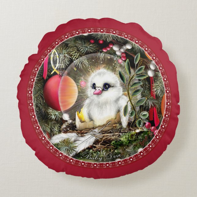 Baby Duif Rond Kussen (Voorkant)