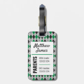 Baby Eagle Green Black Argyle Pattern Bag Label Bagagelabel (Achterkant verticaal)