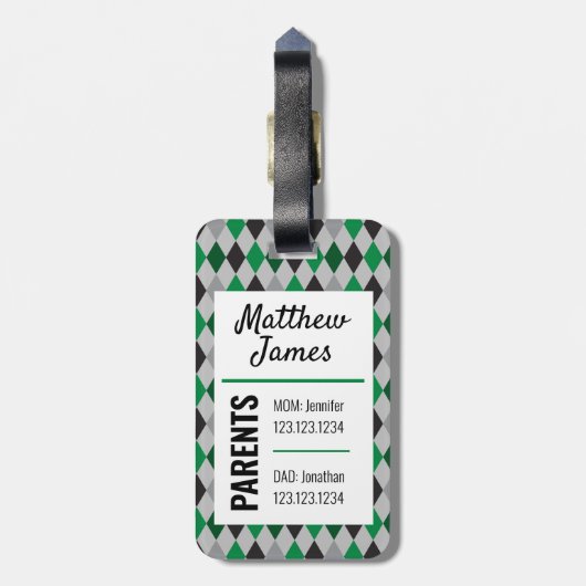 Baby Eagle Green Black Argyle Pattern Bag Label Bagagelabel (Achterkant verticaal)