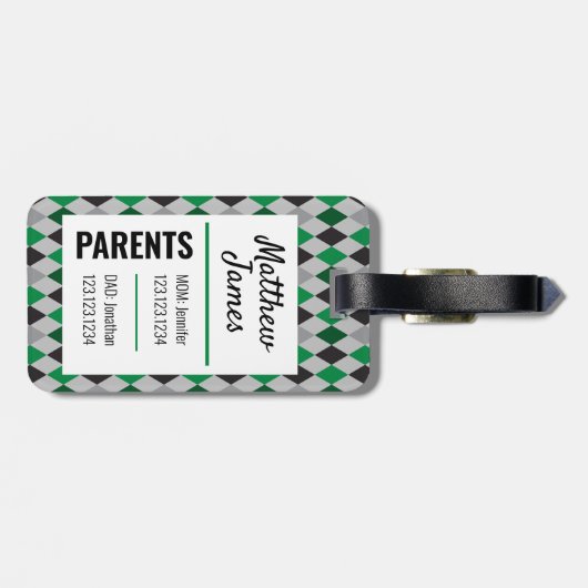 Baby Eagle Green Black Argyle Pattern Bag Label Bagagelabel (Achterkant horizontaal)