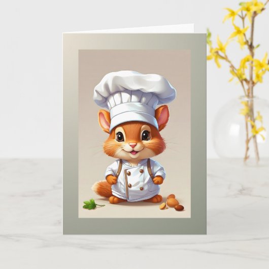 Baby Eekhoorn Chef Illustratie Lege Groet  Kaart (Gele Bloem)