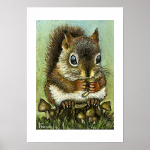 Baby eekhoorn en paddenstoelen afdrukken poster