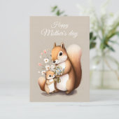 Baby eekhoorn gevierde Moederdag met liefde Bedankkaart (Staand voorkant)