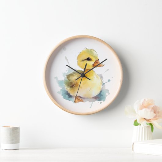 Baby Eend Aquarel Wandklok (Huis)