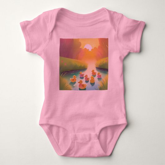 Baby eenden genieten van een vijver romper (Voorkant)