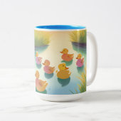 Baby eenden in vijver tweekleurige koffiemok (Voorkant rechts)