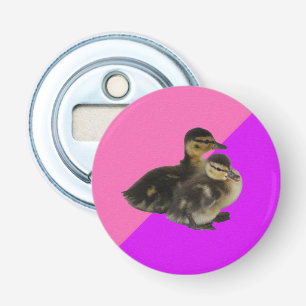 Baby Eendjes op Roze Framboos en Paarse Sorbet Button Flesopener