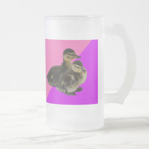 Baby Eendjes op Roze Framboos en Paarse Sorbet Matglas Bierpul