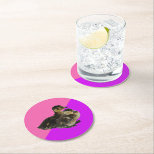 Baby Eendjes op Roze Framboos en Paarse Sorbet Ronde Kartonnen Onderzetter