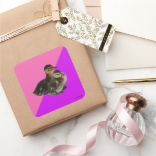 Baby Eendjes op Roze Framboos en Paarse Sorbet Vierkante Sticker
