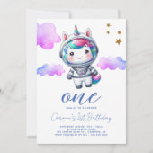 Baby Eenhoorn Astronaut 1e Verjaardag Kaart (Voorkant)