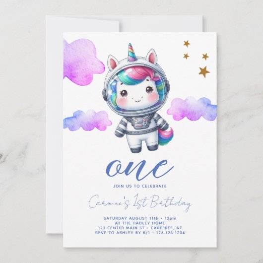 Baby Eenhoorn Astronaut 1e Verjaardag Kaart (Voorkant)