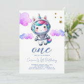 Baby Eenhoorn Astronaut 1e Verjaardag Kaart (Staand voorkant)