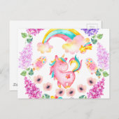 Baby eenhoorn die in haar tuin speelt briefkaart (Voorkant / Achterkant)