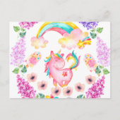 Baby eenhoorn die in haar tuin speelt briefkaart (Voorkant)