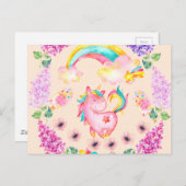 Baby eenhoorn die in haar tuin speelt briefkaart (Voorkant / Achterkant)