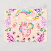 Baby eenhoorn die in haar tuin speelt briefkaart (Voorkant)