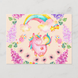 Baby eenhoorn die in haar tuin speelt briefkaart