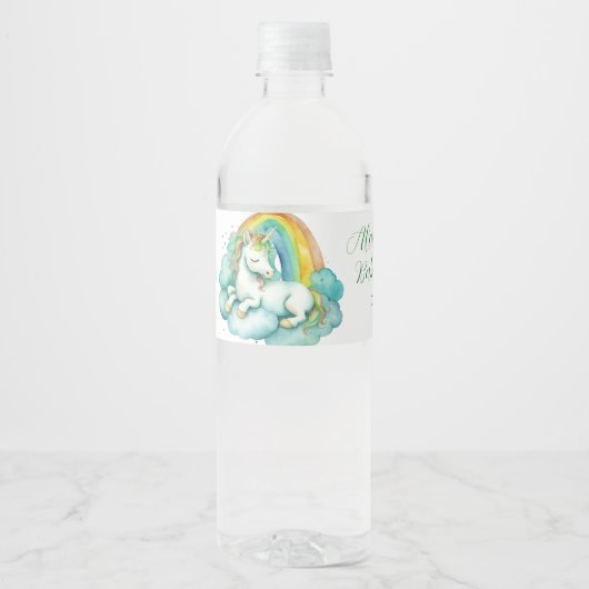 Baby Eenhoorn Genderneutraal Baby shower Waterfles Etiket (Voorkant)
