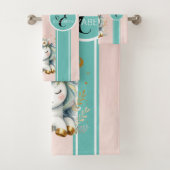 Baby Eenhoorn, kleurrijke sterren monogram Bad Handdoek (Insitu)