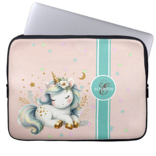 Baby Eenhoorn, kleurrijke sterren monogram Laptop Sleeve