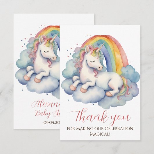 Baby Eenhoorn Meisjes Baby shower Dank u Bedankkaart (Voorkant / Achterkant)