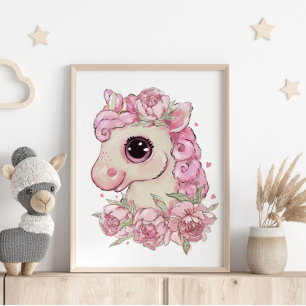 Baby Eenhoorn Roze Dierenposter Muurprint Poster