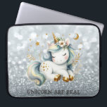 Baby Eenhoorn Silver Glitter Bokeh Laptop Sleeve<br><div class="desc">Baby eenhoorn op zilveren glitter bokeh achtergrond.</div>