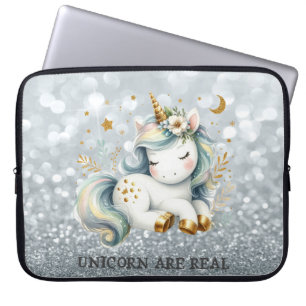 Baby Eenhoorn Silver Glitter Bokeh Laptop Sleeve