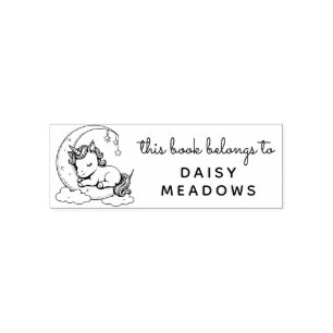 Baby Eenhoorn Slapen op een Halve Maan Bibliotheek Zelfinktende Stempel