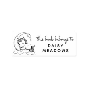 Baby Eenhoorn Slapend op een Halvemaan Bibliotheek Rubberstempel