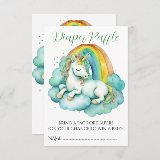 Baby Eenhoorn Unisex Baby shower Luier Raffle Informatiekaartje (Voorkant / Achterkant)