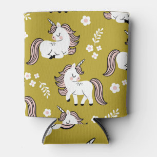 Baby eenhoorns, bloemen, geel  patroon. blikjeskoeler