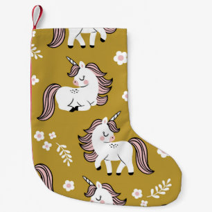 Baby eenhoorns, bloemen, geel patroon. kleine kerstsok
