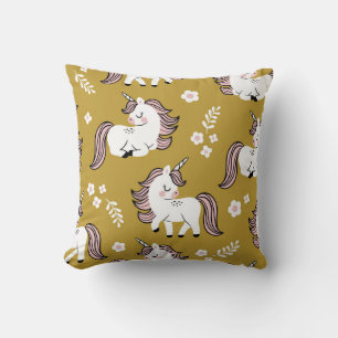 Baby eenhoorns, bloemen, geel  patroon. kussen