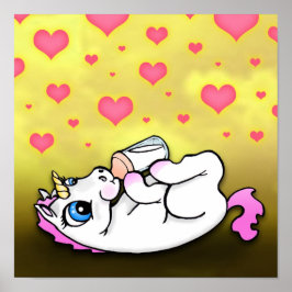 Baby eenhoornvoedingstijd - Roze - Afdruk Poster