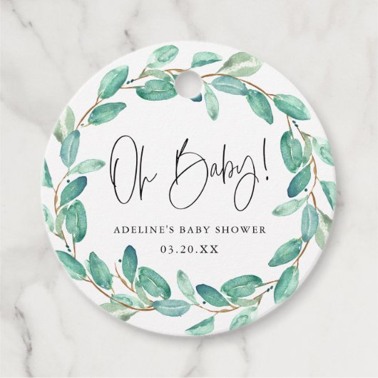 Baby Eenvoudige eucalyptus verlaat Baby shower Bedankjes Labels (Voorkant)