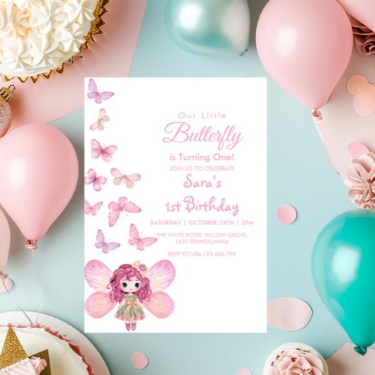 baby Eerste 1e verjaardag LItlle Butterfly Party Kaart