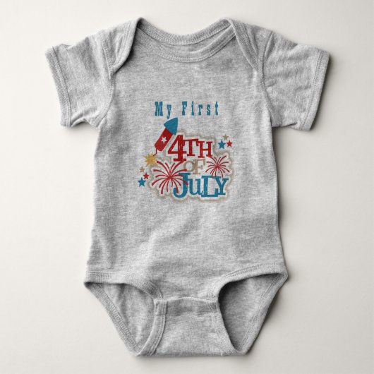 Baby eerste 4 juli lichtgrijs één stuk romper (Voorkant)