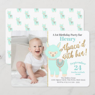 Baby Eerste Alpaca Birthday Party met foto Kaart
