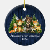 Baby eerste blauw kerstbos met hout keramisch ornament (Achterkant)